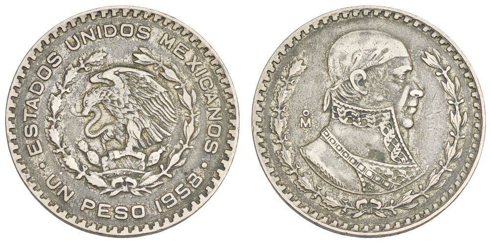 MEXICO 1 peso 1958 / Silver / VF