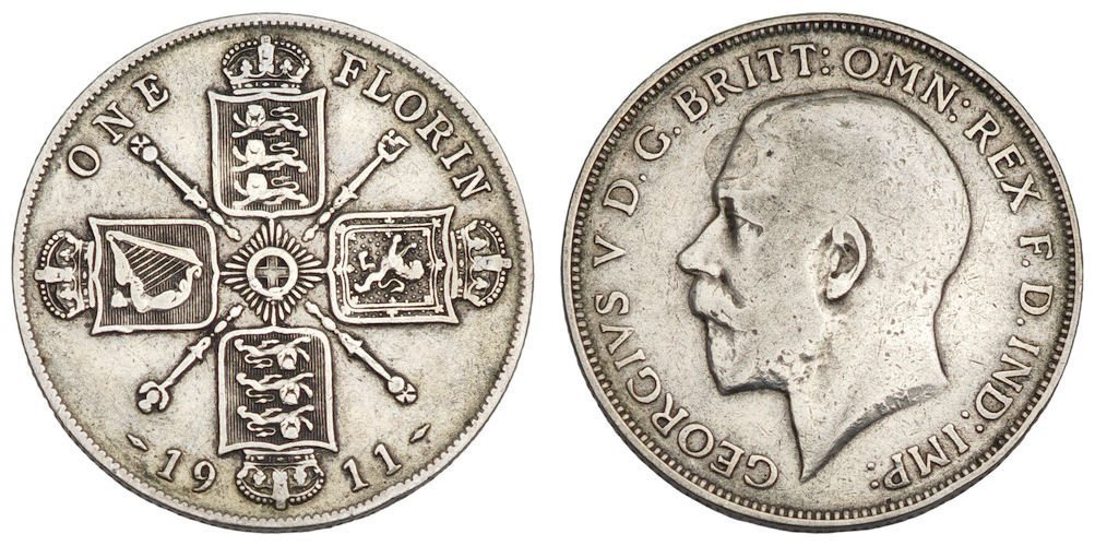 VELIKA BRITANJA 1 florin 1911 / Srebro / VF