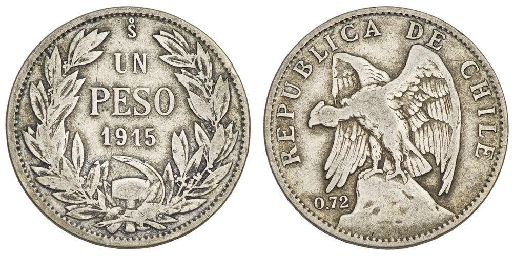 ČILE 1 peso 1915 / Srebro / VF