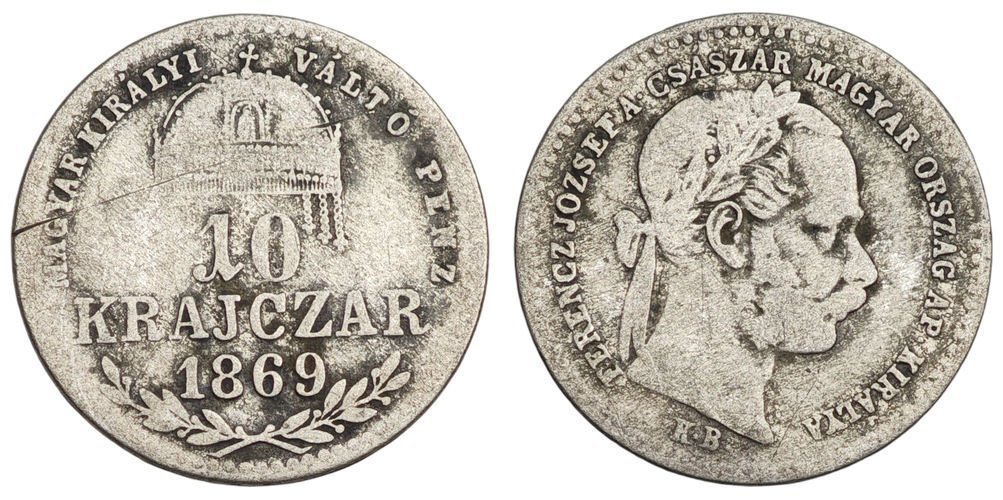 HUNGARY 10 krajczar 1869 / Silver / F