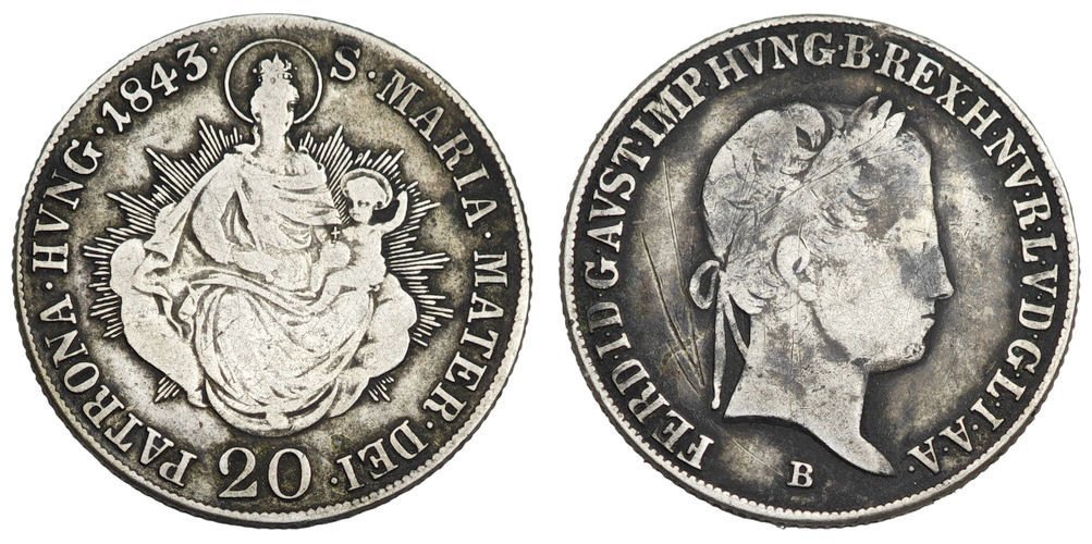 HUNGRÍA 20 krajczar 1843B / Plata / VF-