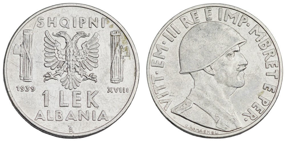 ALBANIA 1 lek 1939 / WWII Italian occupation / VF