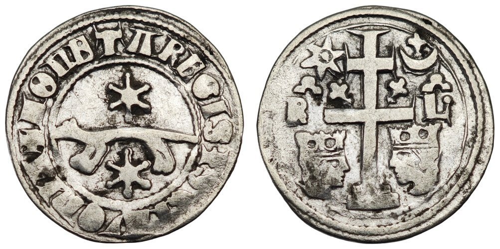 CROATIA 1 denar ND(1272-1290) / Slavonia / Ladislaus IV / R - L / Crescent with fleur-de-lis / Silver / VF