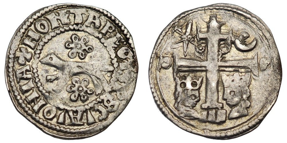 CROATIA 1 denar ND(1322-1325) / Slavonia / ban Nikola Omodejev / Ꙩ - Ꙩ / Silver / VF