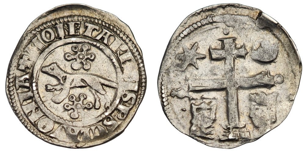CROATIA 1 denar ND(1322-1325) / Slavonia / ban Nikola Omodejev / Ꙩ - Ꙩ / Silver / VF