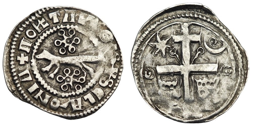 CROATIA 1 denar ND(1322-1325) / Slavonia / ban Nikola Omodejev / Ꙩ - Ꙩ / Silver / VF